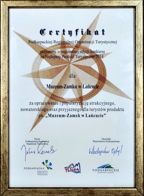 Certyfikat dla Muzeum – Zamku w Łańcucie