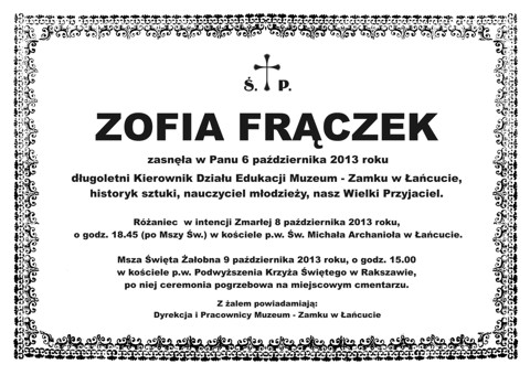 Nekrolog Zofia Frączek