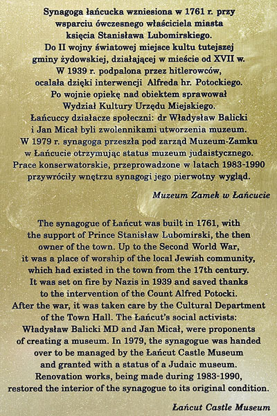 Tablica umieszczona na Synagodze